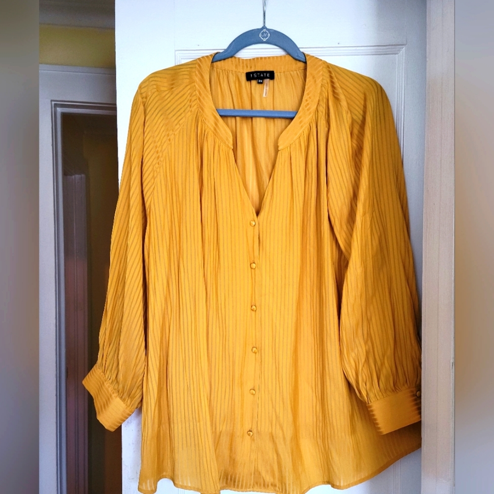 Mustard colored silhouette stripe blouse